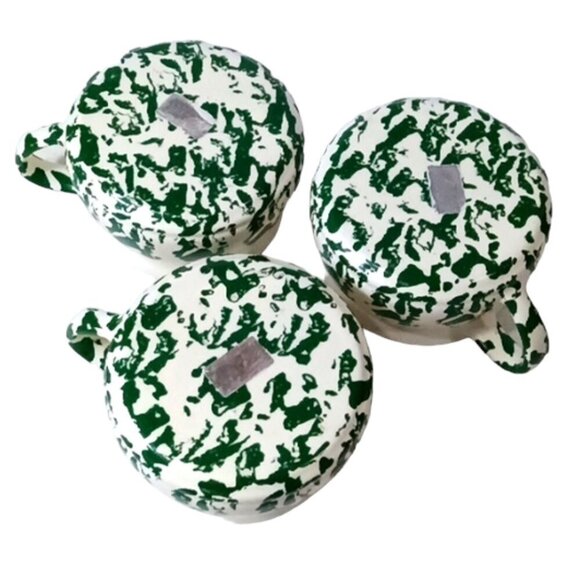 Set of 3 Green & White Country Kitchen Soup Mugs/Bowls, Unbranded, Spongeware?? - Picture 3 of 6